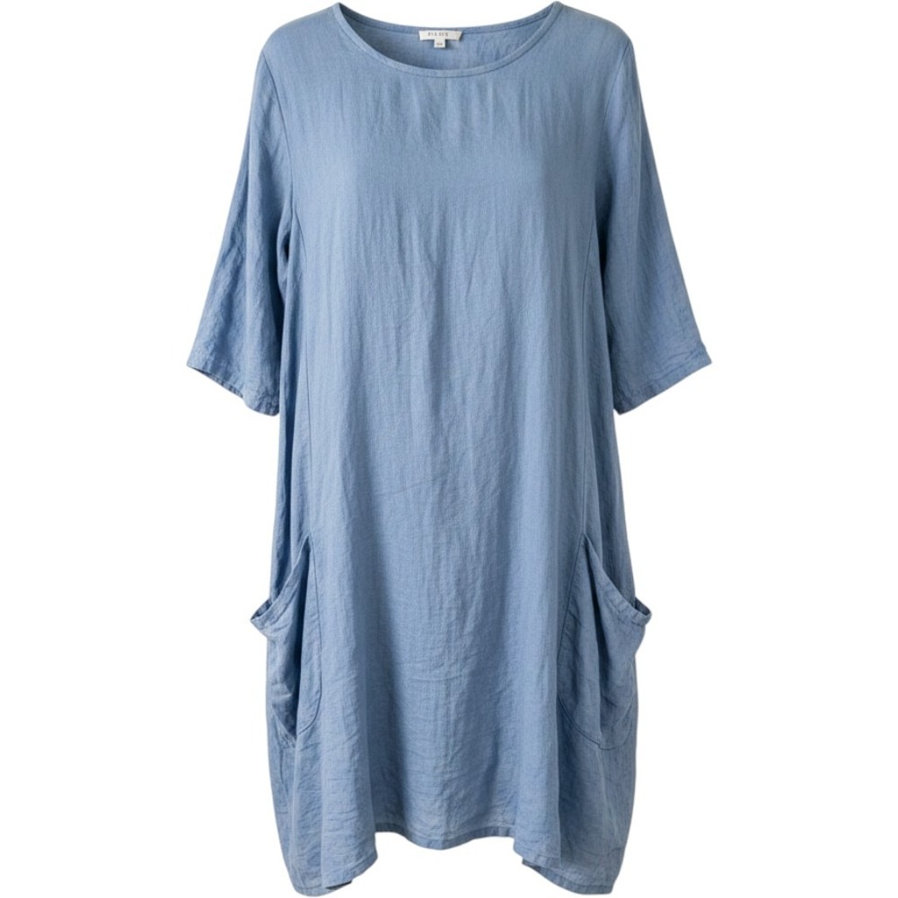 Pure Venice Linen Tunic Dress Womens Small Blue Flowy Lagenlook Minimalist